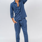 drt_Flow_Linen_S/s_Button_Down_blue_shirt_model_front