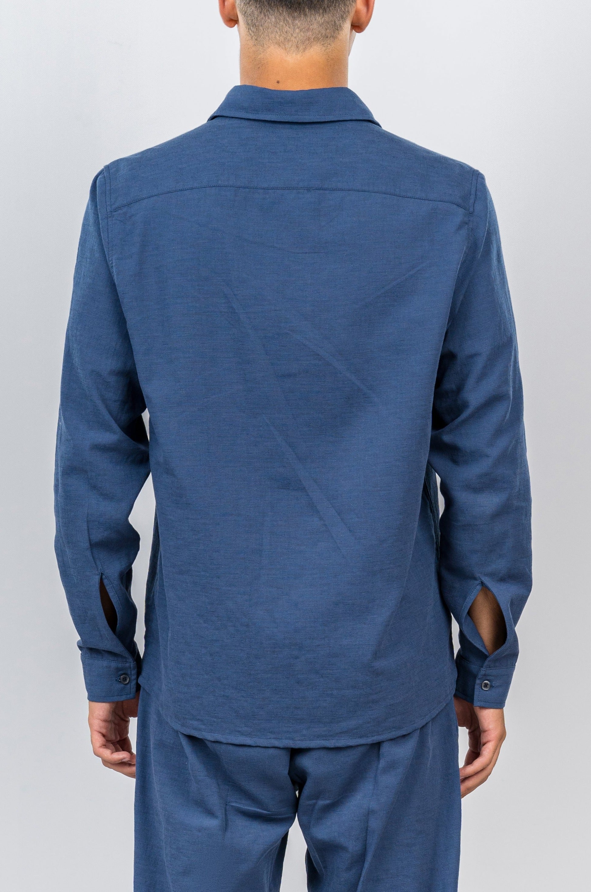 drt_Flow_Linen_S/s_Button_Down_blue_shirt_back